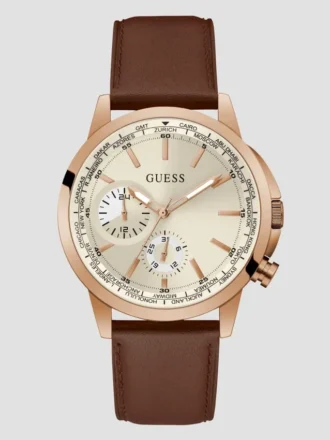 Multifunctioneel horloge met bruin leer