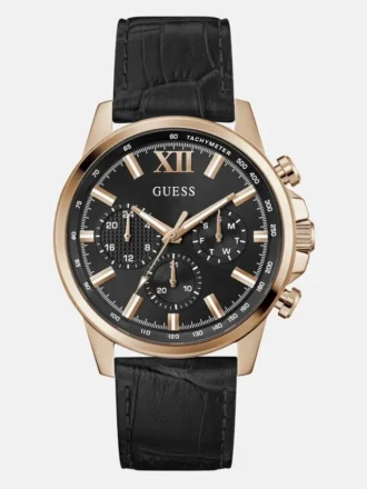 Multifunctioneel horloge met roségoudkleurig leer