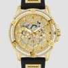 Multifunctioneel horloge met uitgesneden goudkleurige en zwarte siliconen band