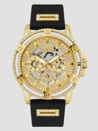 Multifunctioneel horloge met uitgesneden goudkleurige en zwarte siliconen band
