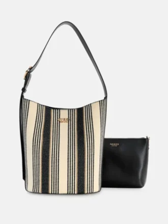 Nicolette Gestreepte canvas grote bucket bag