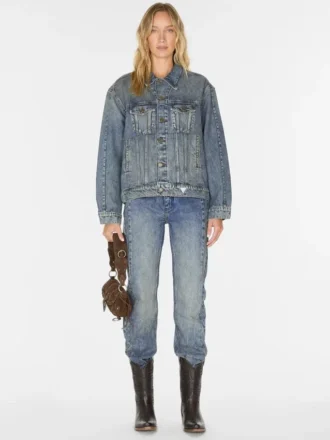 Oversized denimjas met patchwork