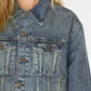 Oversized denimjas met patchwork
