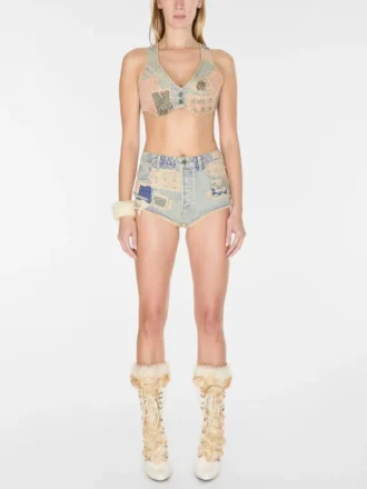 Patchwork-shorts met verouderde look