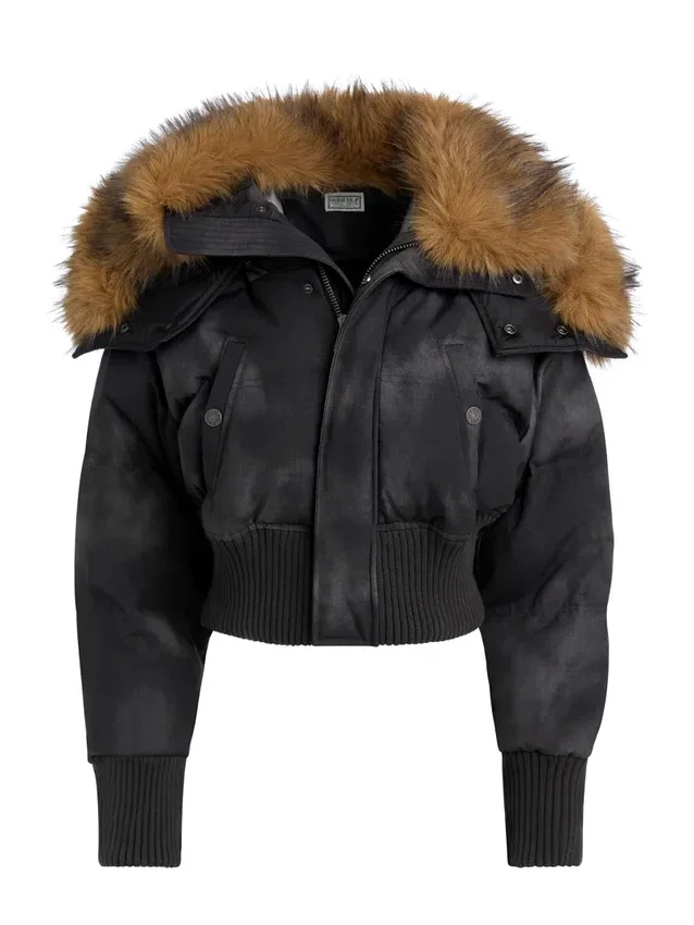 Pufferjas met capuchon en imitatiebont Pufferjas met capuchon en imitatiebont
