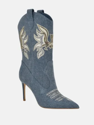 Rasima Blauwe denim enkellaarsjes