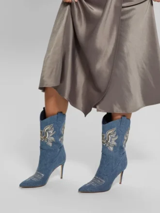 Rasima Blauwe denim enkellaarsjes