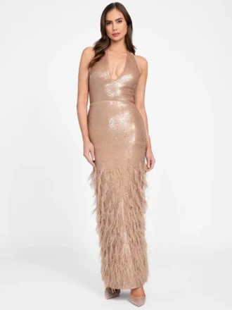Raya-jurk met veren