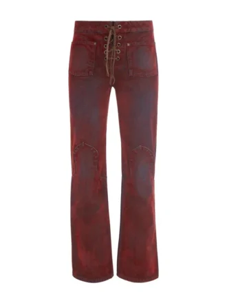 Rechte denim broek met vetersluiting