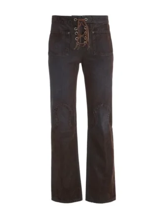 Rechte denim broek met vetersluiting