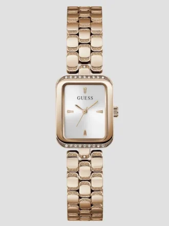 Roségoudkleurig analoog horloge met vierkant wijzerplaat en textuur