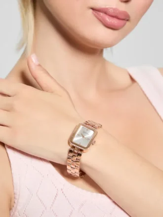 Roségoudkleurig analoog horloge met vierkant wijzerplaat en textuur