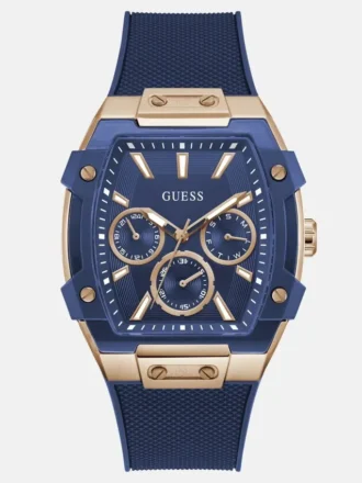Roségoudkleurig en blauw multifunctioneel siliconenhorloge
