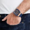 Roségoudkleurig en blauw multifunctioneel siliconenhorloge