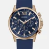 Roségoudkleurig en blauw siliconen chronograafhorloge