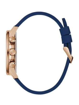 Roségoudkleurig en blauw siliconen chronograafhorloge