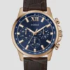 Roségoudkleurig en bruin lederen multifunctioneel horloge Roségoudkleurig en bruin lederen multifunctioneel horloge