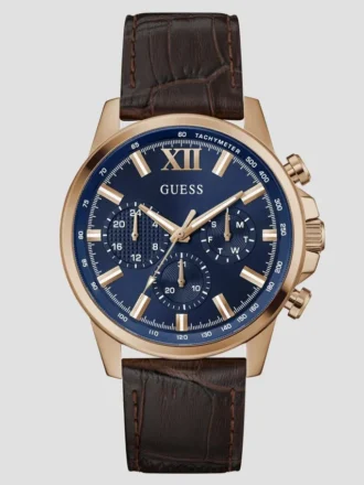 Roségoudkleurig en bruin lederen multifunctioneel horloge