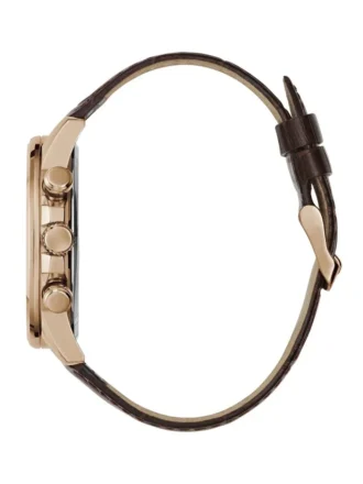 Roségoudkleurig en bruin lederen multifunctioneel horloge