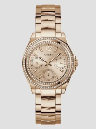 Roségoudkleurig en kristallen multifunctioneel horloge