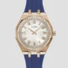 Roségoudkleurig en marineblauw siliconen analoog horloge