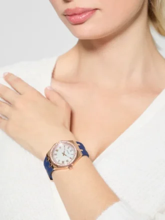 Roségoudkleurig en marineblauw siliconen analoog horloge