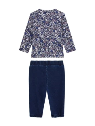 Set met T-shirt met bloemenlogo en gebreide broeken (0-24 maanden)