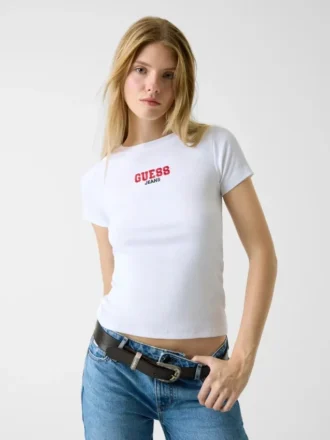 Slim-fit T-shirt met geribd borduursel