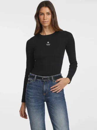 Slim ribgebreid T-shirt met ster