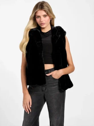 Sophy gilet met capuchon van imitatiebont