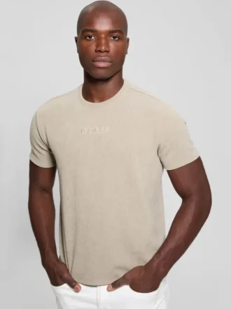 T-shirt met geribde kraag