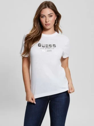 T-shirt met ronde hals en piramidevormige studs