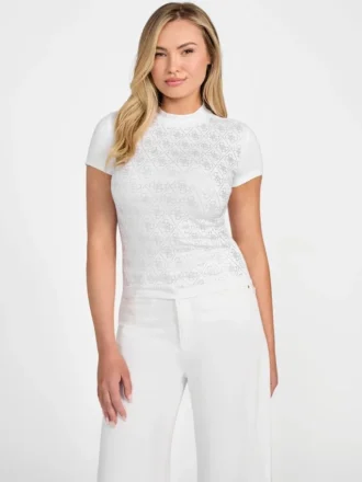 T-shirt met strass Quattro G en hoge kraag