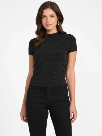 T-shirt met strass Quattro G en hoge kraag