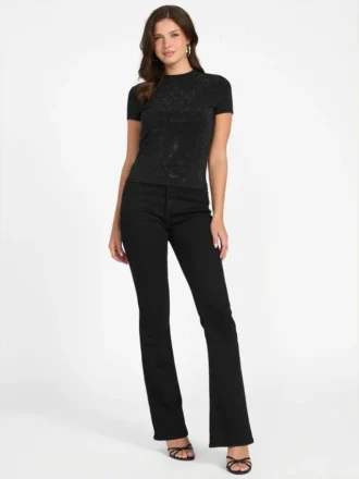 T-shirt met strass Quattro G en hoge kraag