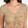 T-shirt met V-hals en motorprint