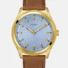 Tweekleurig analoog horloge met bruin leer Tweekleurig analoog horloge met bruin leer