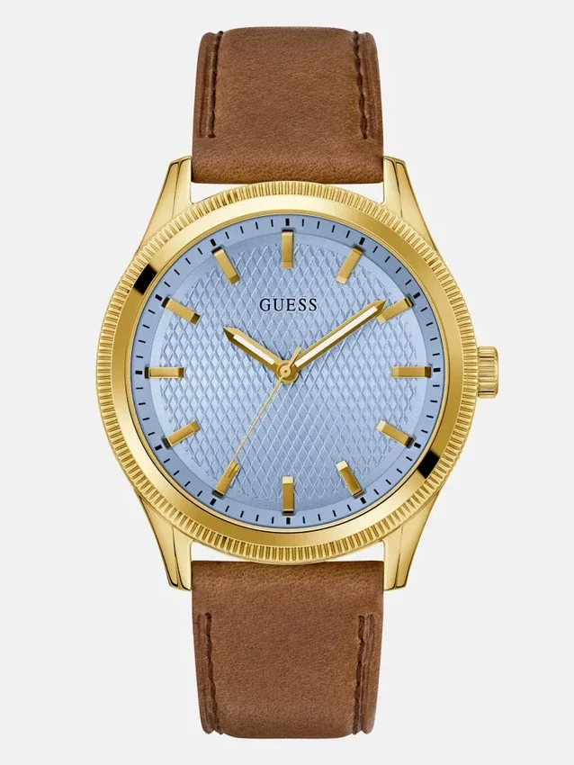 Tweekleurig analoog horloge met bruin leer Tweekleurig analoog horloge met bruin leer