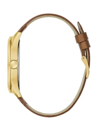 Tweekleurig analoog horloge met bruin leer