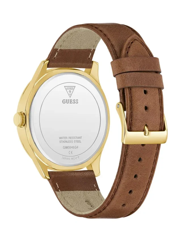Tweekleurig analoog horloge met bruin leer Tweekleurig analoog horloge met bruin leer