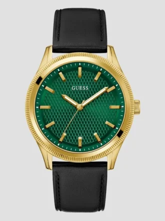 Tweekleurig analoog horloge met leren band