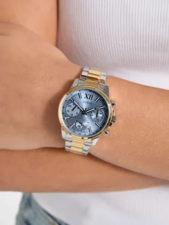 Tweekleurig en blauw chronograafhorloge