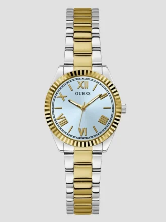 Tweekleurig en lichtblauw analoog horloge