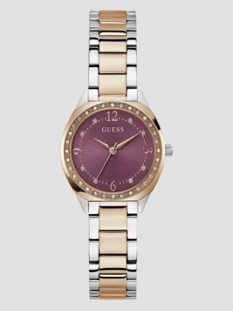 Tweekleurig paars analoog horloge
