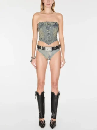 Versierd denim korset