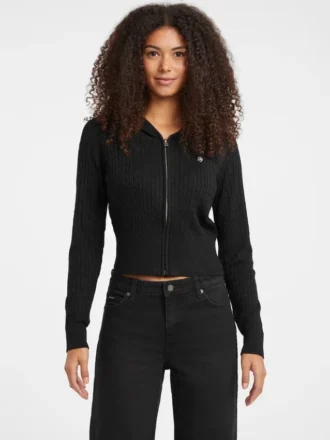 Vest met capuchon en kabelpatroon