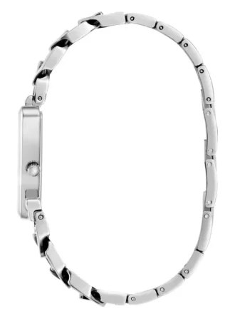 Zilverkleurig analoog horloge met driehoekige bandbevestiging