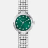 Zilverkleurig analoog horloge met groene wijzerplaat