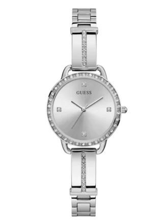Zilverkleurig analoog horloge met kristal