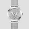 Zilverkleurig analoog horloge met logo